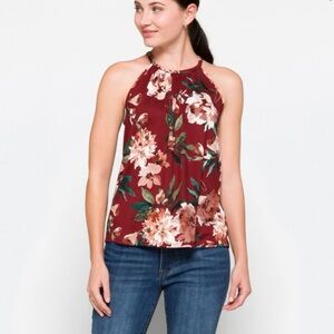 Elegant Floral Halter Top - Burgundy